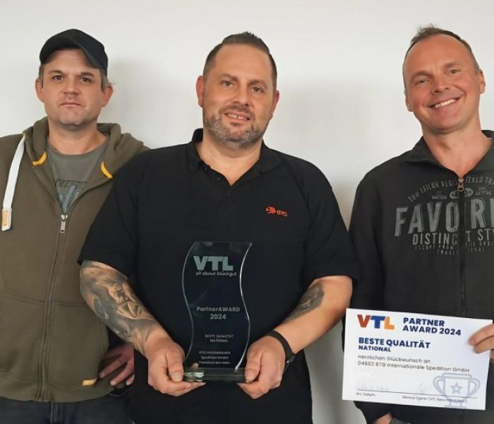 VTL PartnerAward Gewinner in der Kategorie "Beste Qualität (Foto: VTL Vernetzte-Transport-Logistik GmbH)