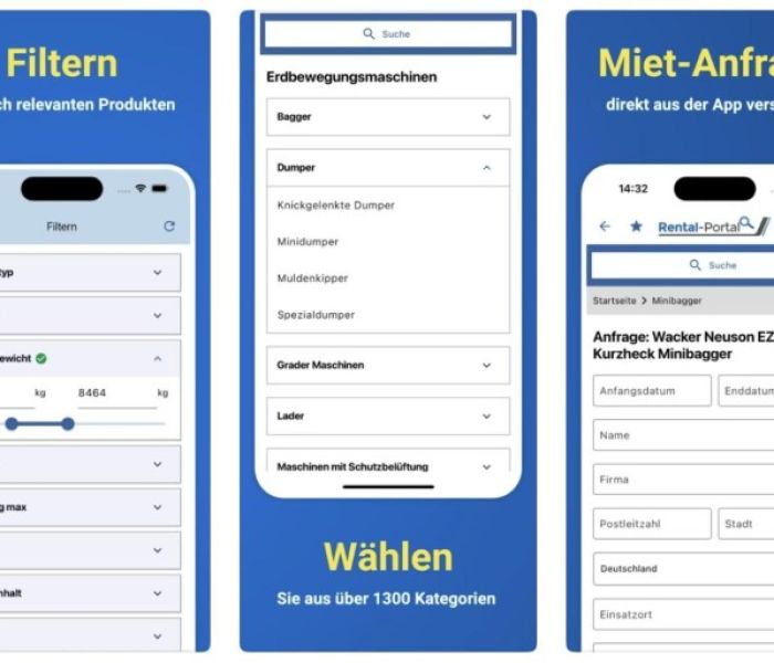 Einfach Produkte finden und direkt Miet-Anfrage senden (Foto: JP-Portal GmbH)